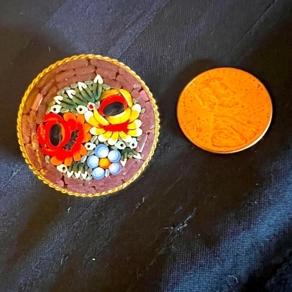Vintage Italian mosaic pin, safety pin clasp
